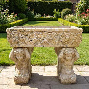 Jardinière carrée en marbre blanc style colonne romaine, sculptée à la main avec motifs floraux, pot sur piédestal en pierre, urne de jardin pour villa, vente en gros, sur mesure - Product Image 5