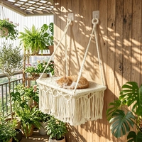 Hamac mural pour chat en macramé tressé à la main, style bohème de luxe moderne, avec pompons, en corde de coton, pour balcon intérieur, OEM disponible