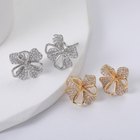 Boucles d'oreilles clous tendance et très vendues, de luxe, à la mode, avec micro-incrustations de zircon, motif fleur d'hibiscus, plaqué or, support vide pour perles