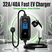 Chargeur EV portable 32A/40A J1772 avec câble de 20 pieds, Plug & Play, IP65, certifié CE, pour station de recharge EV portable en Amérique du Nord