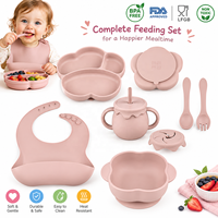 Ensemble repas en silicone pour tout-petits, forme animale, assiette, bol, bavoir, tasse, cuillère, fourchette, vaisselle réutilisable pour enfants, kit repas OEM