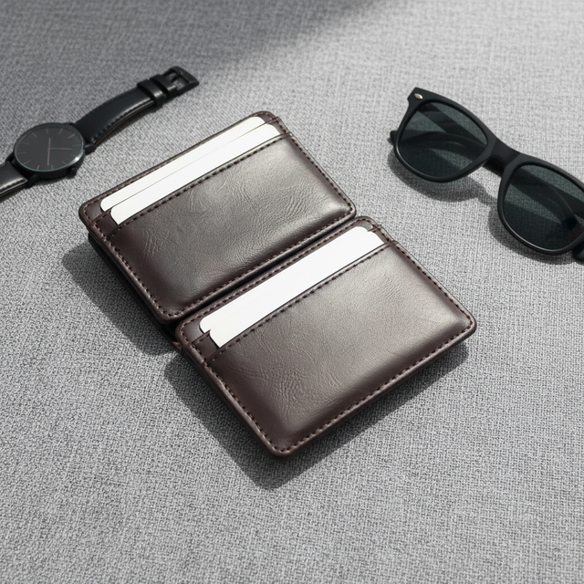 Customizable Slim PU Leather Magic Wallet for Men Elastic Band Cash and Credit Card Holder with Money Clip