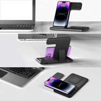 Cargador Inalámbrico 3 en 1 con Carga Rápida de 15W, Soporte Magnético Plegable para Teléfono, Compatible con iPhone 17/16/15/14, AirPods e iWatch