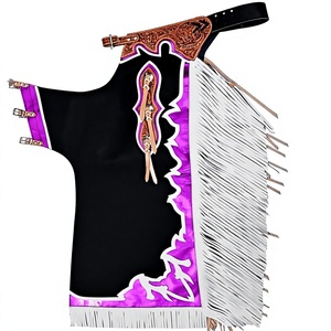 Western <b>Chaps</b> Full Leather Fringe <b>Riding</b> Apron with Silver Buckles Men's Equestrian Protection Gear - Product Image 1