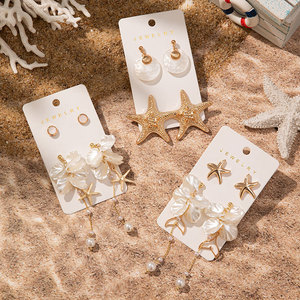 Juego de Aretes de Moda, Chapados en Oro, con Dijes en Forma de Estrella de Mar y Concha, Venta al por Mayor de Fábrica, Aretes Económicos para Mujer - Product Image 2