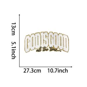 Nuevo Parche Bordado de Chenilla Termoadhesivo de Gran Tamaño (28 cm) con Borde Plateado/Dorado, con Diseño de 'God Is Good', Crucifijo y Jesús, para la Esperanza - Product Image 6