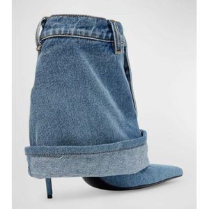 Bottines en jean pour femme à talons hauts, design personnalisé, coupe pantalon, sexy - Product Image 3