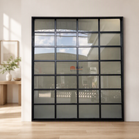Porte de garage sectionnelle moderne à cadre fin et vue panoramique en verre, en aluminium anodisé et verre trempé, pour extérieur d'appartement