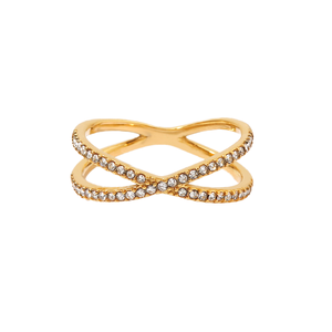 Anillos de Acero Inoxidable Chapados en Oro de 18K con Dos Círculos y Diamantes Blancos de Alta Calidad, Modernos y a la Moda, para Bodas - Product Image 4
