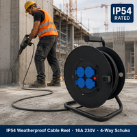 Enrouleur de câble électrique 4 voies IP54 avec prises Schuko, coupe-circuit et indicateur H07RN-F/H05RR-F 3*1.5/2.5mm, 25/30/40/50m