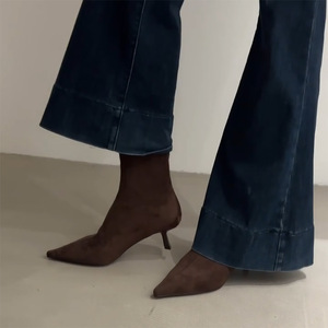 Botines de tacón medio fino de gamuza estilo coreano 2026 para mujer, con punta fina y aumento de altura, estilo cowboy - Product Image 3