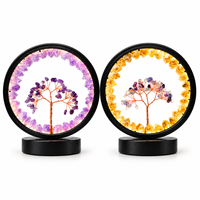 Lampe de nuit Arbre à Argent en Cristal Naturel, Lampe de Table LED USB 3 Couleurs avec Pierres Précieuses pour Décoration Intérieure et Cadeaux