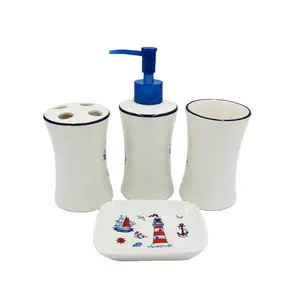 Ceramic bathroom accessory set with Liquid soap dispenser Toothbrush holder Wash gargle cup