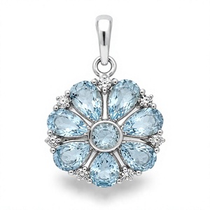 Colgante de Aguamarina y Diamantes en Plata de Ley 925 con Baño de Rodio, Joyería de Lujo - Product Image 1
