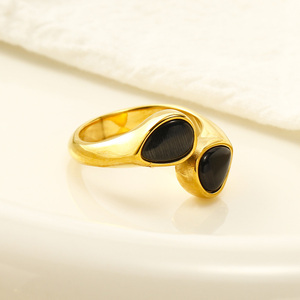 European American Instagram Fashion <strong>Light</strong> Luxury Natural Stone Jewelry Versatile Titanium Steel 18K Gold Plated Women's Ring - Product Image 4