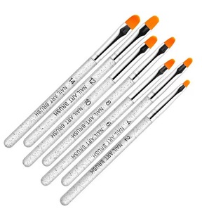 Ensemble de 7 pinceaux à ongles en plastique transparent avec paillettes, têtes de pinceaux ovales en nylon pour la manucure et la peinture - Product Image 6