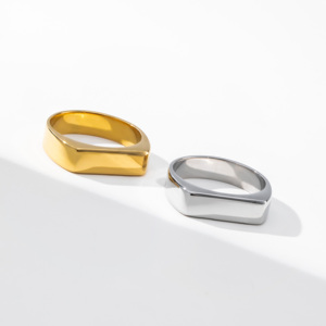 Anillo de Acero Inoxidable con Baño de Oro de 18K PVD, Minimalista, Personalizado, con Logotipo Grabado, Geométrico, para <span class=keywords><strong>Mujer</strong></span>, SF2734, Resistente al Deslustre - Product Image 5