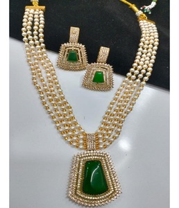 High Quality Multi Strand <b>Beaded</b> Long Necklace <b>Set</b> with Sparkling Zirconia Pendant and Designer Matching Earrings Collection - Product Image 1