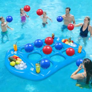 Juego de Piscina Inflable Tic Tac Toe de 9 Hoyos con Enfriador de Bebidas Integrado y Pelotas Rojas/Azules - Product Image 1