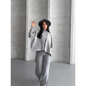 ชุดเสื้อคลุมถักแบบสามชิ้น 1560 พร้อมลายพิมพ์ตกแต่ง - Product Image 4