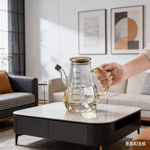 Pot en verre borosilicate transparent moderne de 500 ml, <span class=keywords><strong>bouteille</strong></span> d'huile chauffante de 17 oz avec couvercle en métal pour l'emballage de la cuisine - Product Image 3
