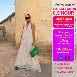 Nouvelle arrivée, <span class=keywords><strong>robe</strong></span> décontractée mi-longue pour femmes, style resort européen et américain, col en V, <span class=keywords><strong>dentelle</strong></span>, détail de ruban floral 3D - Product Image 1