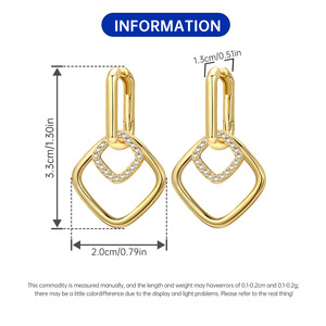 Pendientes/argollas cuadrados de doble capa de latón blanco, estilo francés, de alta gama, originales y de nicho, para mujer, ¡los más vendidos! - Product Image 2