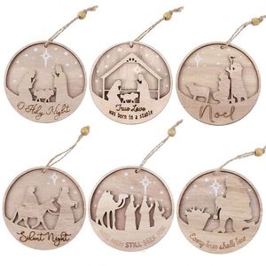 Ensemble d'ornements de la scène de la Nativité de Noël pour la maison, en bois, de forme ronde, décor chrétien superposé - Product Image 2