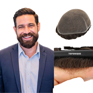 Sistema per Capelli da <span class=keywords><strong>Uomo</strong></span> All'Ingrosso con Attaccatura Naturale e Pizzo Svizzero, Protesi per Capelli 100% Indiani Veri, <span class=keywords><strong>Parrucca</strong></span> da <span class=keywords><strong>Uomo</strong></span> - Product Image 1