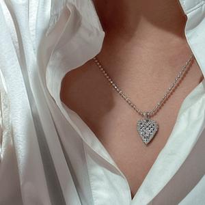 <b>Vintage</b> Style S925 Pure Silver Italian <b>French</b> Retro Pendant Diamond Inlaid Lace & Brushed Heart Woven Woven Charm - Product Image 2