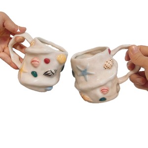 Juego de Taza y Platillo de Cerámica con Diseño de Concha Marina <span class=keywords><strong>Vintage</strong></span>, Pintado a Mano, Diseño Irregular, Apto para <span class=keywords><strong>Microondas</strong></span>, Resistente a Altas Temperaturas - Product Image 5