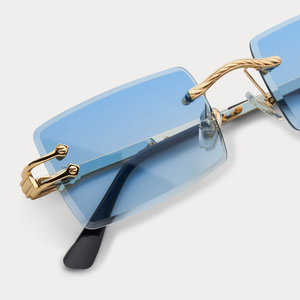 LMA D037 Gafas de Sol Rectangulares de Metal para Hombre, de Alta Calidad, con Lentes de Espejo Degradado Azul con Corte de Diamante UV400, Sin Montura para Mujer - Product Image 3