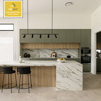 CBMMART Ensembles complets de cuisines modernes modulaires avec comptoir en marbre artificiel, robinet, garde-manger personnalisé et îlot de cuisine à bords incurvés