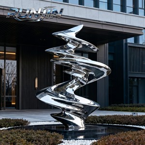 Sculpture Moderne Abstraite Grande en Acier Inoxydable Poli Miroir Effet Flamme pour Extérieur, Décoration Paysagère de Jardin et de Place, Forgée à la Main - Product Image 2