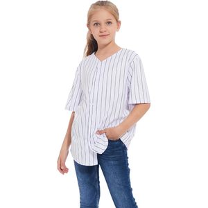 Camiseta de Béisbol para Niños, Cuello en V, Manga Corta, Rayas Blancas y Negras, Corte Regular, Camiseta Deportiva para Niñas y Niños - Product Image 3