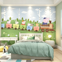 Papier peint mural sans couture pour chambre d'enfant, motif train de la forêt et dessins animés, pour tête de lit, chambre de garçons, salle de jeux de maternelle et éducation préscolaire
