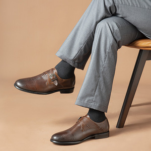 Men's Spring New Style Leather <b>Shoes</b> Fashion British Style Casual Trend Seasonal Business Formal Monk <b>Shoes</b> - Product Image 3