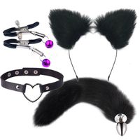 Queue de renard Plug Anal oreilles de chat noir bandeau tour de cou Cosplay pour femmes collier ensemble SM Bondage jouets 100% étanche PU matériel