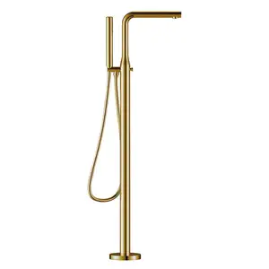 Homedec moderno ottone spazzolato oro elegante rubinetto per vasca da bagno indipendente rubinetto per vasca da bagno da pavimento con doccia portatile