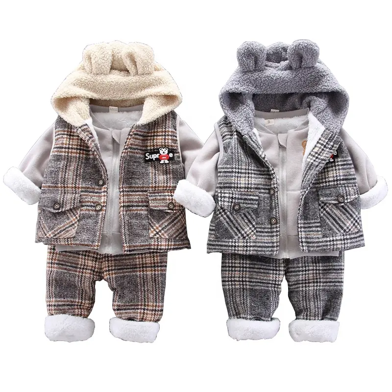 Winter Jongens Plus Fluwelen Dikke Sweatshirt Driedelig Pak 1-4 Jaar Mode Kindje Kinderkleding Set