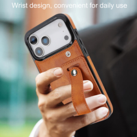 Casing HP iPhone 17 dengan Kantung Kartu PU, Tali Pergelangan Tangan, Penyangga, Anti-guncangan, Anti-jatuh, dan Pegangan Tangan
