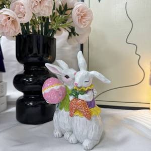 Couple Bunny <b>Easter</b> Decoration Resin Craft Indoor <b>Ornament</b> <b>Easter</b> Gift - Product Image 2