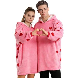 Pyjamas assortis pour couples JoyFuncos, sweat-shirts à imprimé cœur rose, flanelle 100% polyester, unisexe, Saint-Valentin, chauds, manches longues - Product Image 1
