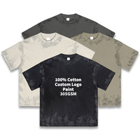 OEM Logo personnalisé imprimé de haute qualité 305gsm peinture en coton T-shirt pour hommes Distress Oversized Heavyweight T-Shirts en vrac en stock