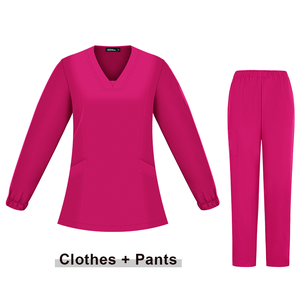 Conjunto de uniformes médicos antiarrugas con cuello en V estampado de logotipo personalizado de manga larga para mujer, traje de Hospital quirúrgico, uniforme médico - Product Image 4