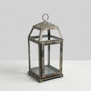 Farol de Hierro Negro con Vidrio de Diseño Artesanal L549, 7X7X16.5 Pulgadas, para Bodas, Navidad, Pascua, Ramadán, Fiestas y Decoración del Hogar - Product Image 1