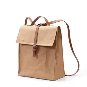 Изготовленный на заказ стильный переработанный складной прочный легкий защищенный от разрывов рюкзак из крафт-бумаги
