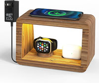 Station de charge en bambou, chargeur sans fil rapide 15W, horloge, veilleuse, luminosité réglable, station de charge de chevet