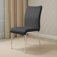 Chaise de salle à manger moderne de luxe, design simple en arc, avec matériau PU, haute résilience, pieds en métal argenté