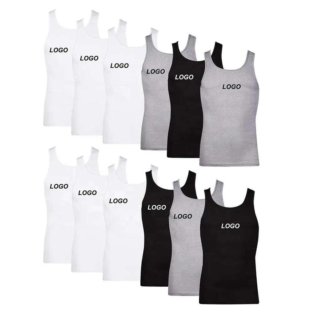 Custom Logo 100% Katoen Heren Workout Polyester Zomer Ademende Print Tanktops Fitness Stringer Heren Geribbelde Tanktop